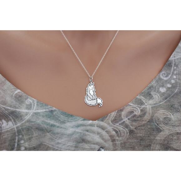 Sterling Silver Fox Charm Necklace, Silver Fox Charm Necklace - Picture 5 of 5